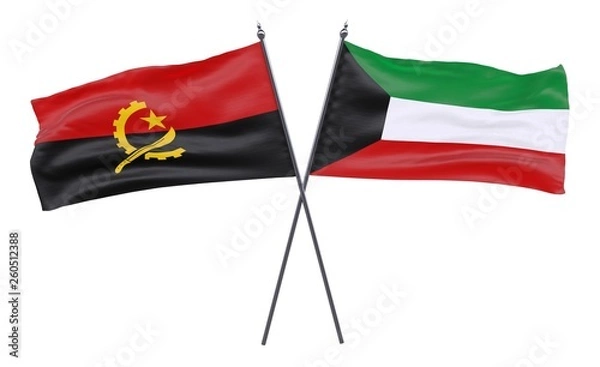 Fototapeta Angola and Kuwait, two crossed flags isolated on white background. 3d image