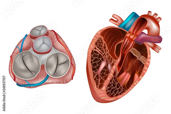 Obraz Heart valves anatomy. Mitral valve, pulmonary valve, aortic valve and the tricuspid valve.