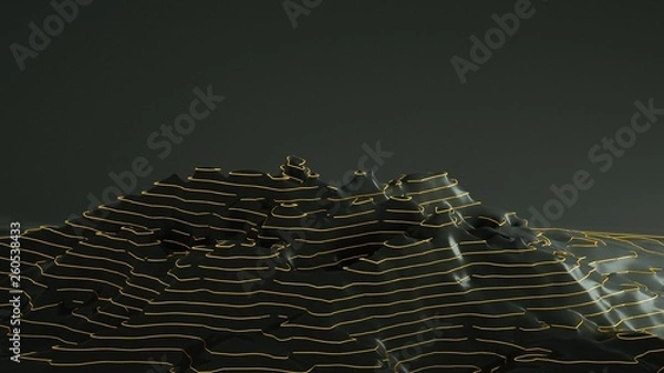 Obraz Mountain topographic gold line circle. 3D rendering 