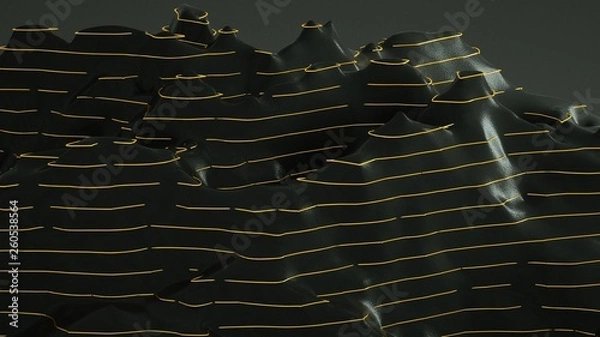 Obraz Mountain topographic gold line circle. 3D rendering 