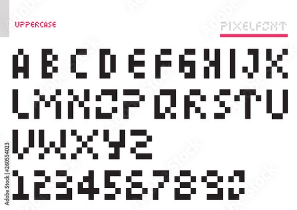 Fototapeta Block Pixel Retro Game QR Code Alphabet Letter Set Simple Font Vector Design Template For Identity Streamer  And Application