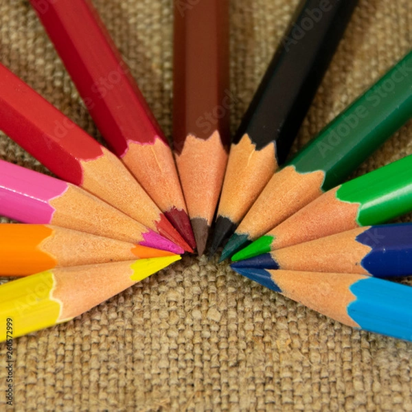 Fototapeta Colored pencils on cloth.