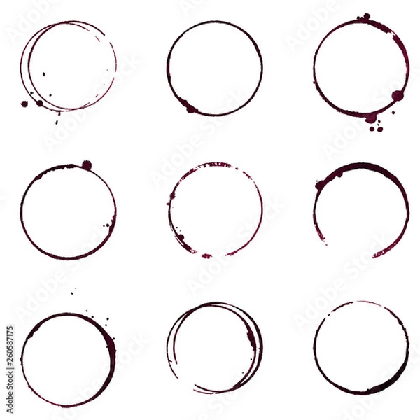 Obraz Grunge decorative ring wine stain vector set
