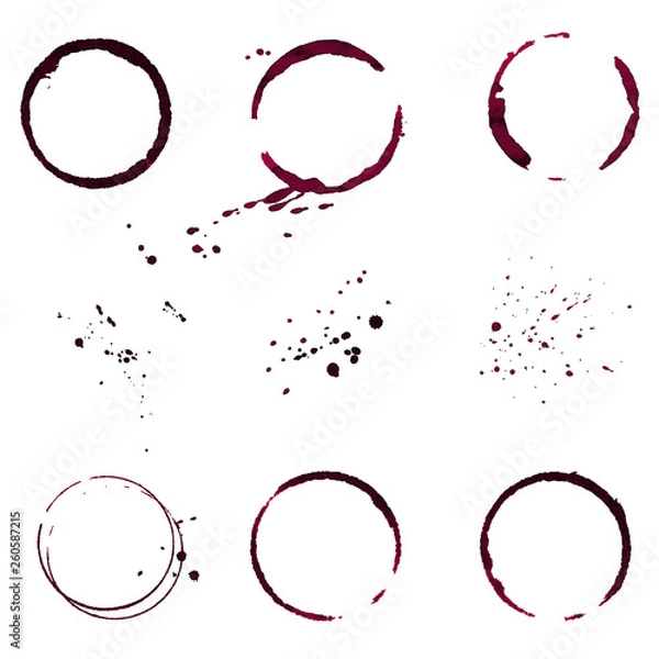 Obraz Grunge decorative ring wine stain vector set