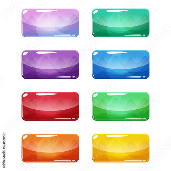 Fototapeta Colorful rounded rectangle, glossy buttons set, vector assets for web or game design, app icons vector template isolated on white background.