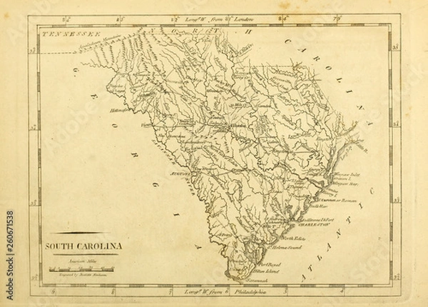 Fototapeta Old map. Engraving image. US