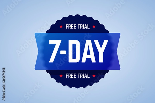 Fototapeta The 7 days free trial emblem. It can be used for application, software promotions for free downloads. Round vector badge with blur glass effect.