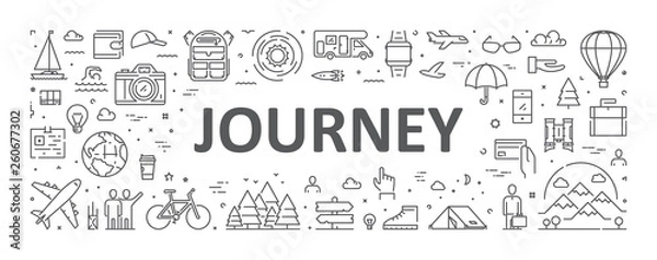 Fototapeta Vector line concept for journey. Modern linear banner for adventure