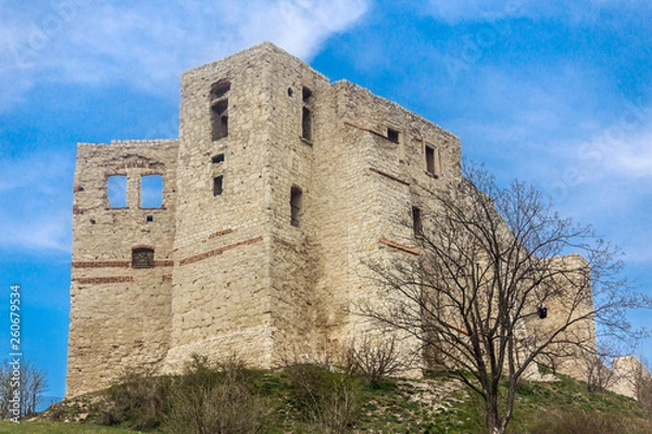 Fototapeta The ruins of an old castle on a hill. Built of limestone. Kazimierz Dolny is a medieval city over the Vistula.