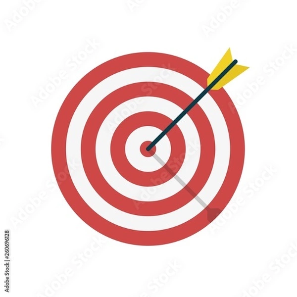 Fototapeta Target with arrow icon. Template design for competition winning, goal achievement, victory and business. Concept target market, audience, group, consumer.