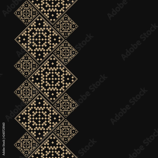 Obraz Golden frame in latvian style. Seamless tiled border for design. Baltic background. Luxury card with dotted tiles and place for text.