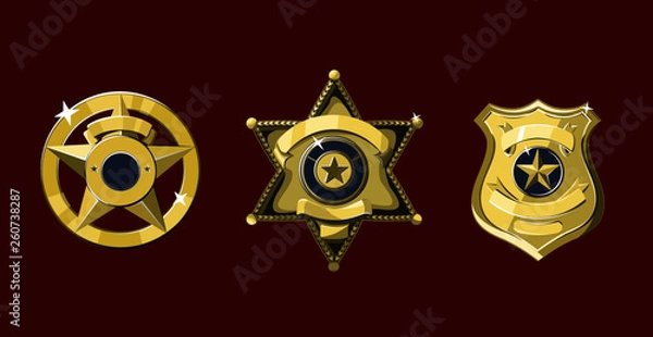 Fototapeta Golden with enamel Sheriff and police badges set