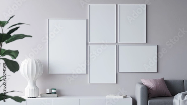 Fototapeta Empty posters in modern interior 3d render