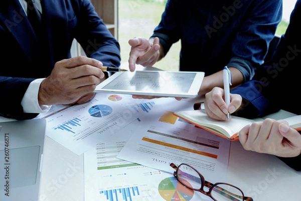 Obraz Executives are ordering staff. Secretary to record work Documents placed on the desk.