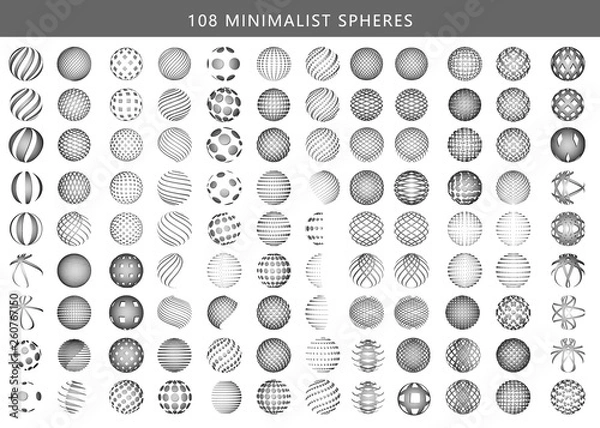 Obraz  Set of minimalistic wireframe shapes of globe spheres. Isolated on white