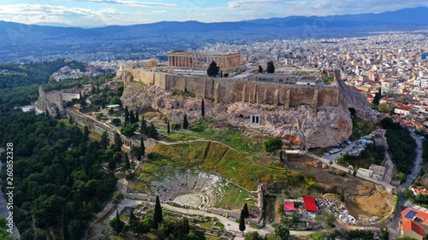 Obraz acropolis,aerial,ancient,antique,archeology,architecture,athena,athens,attraction,blue,building,capital,civilization,classical,colonnade,column,columns,culture,drone,europe,european,facade,famous,grec