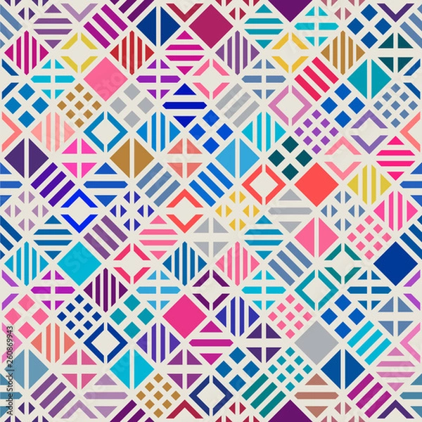 Fototapeta Geometric seamless pattern with multicolor shapes. Color ornament
