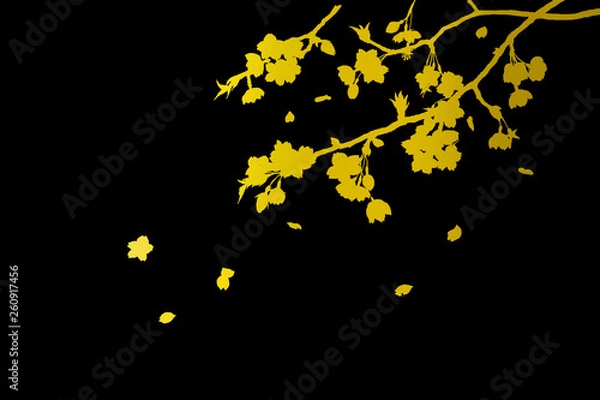 Obraz 櫻金蒔絵漆器仕立ての壁紙　cherry blossom  gold silhouette art