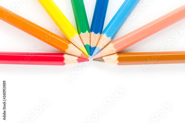Fototapeta Closeup of color pencils isolated on a white background