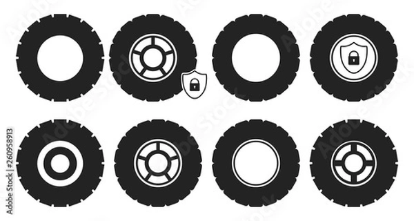 Obraz Tire and wheel icon set. Flat style vector EPS.