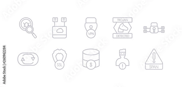 Obraz simple gray 10 vector icons set such as spam, spyware, sql, ssl, sync, traffic encryption, trojan. editable vector icon pack