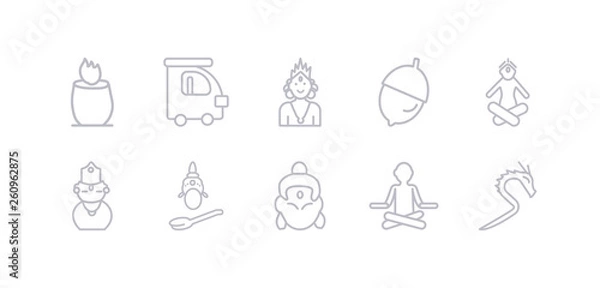 Fototapeta simple gray 10 vector icons set such as kali, guru, krishna, saraswati, kartikeya, lakshmi, nut. editable vector icon pack