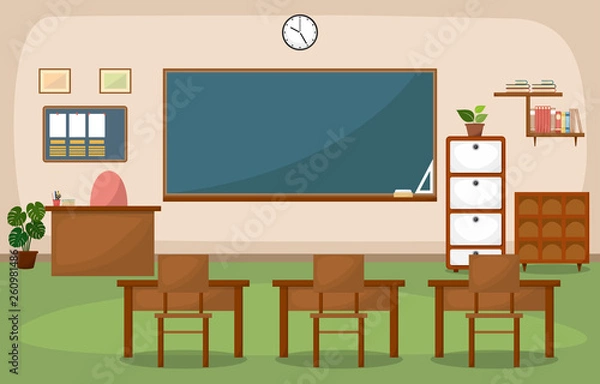 Fototapeta School Classroom Interior Room Blackboard Furniture Flat Design Vector