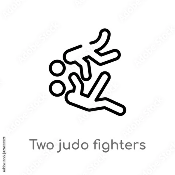Obraz outline two judo fighters vector icon. isolated black simple line element illustration from sports concept. editable vector stroke two judo fighters icon on white background