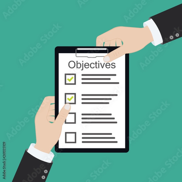 Fototapeta In hand. Objective board goal check list