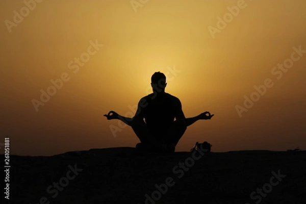 Obraz sunset silhouette namaste yoga karma ying yang