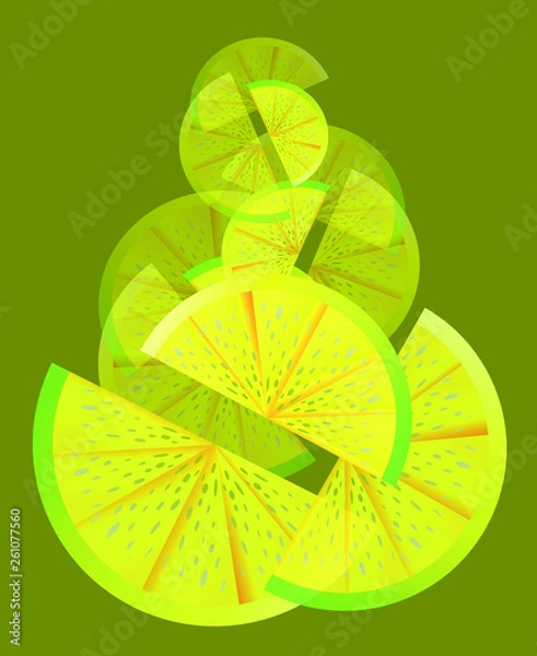 Obraz Set of lemon slices on olive backgroung