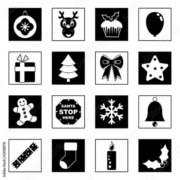 Obraz black and white  christmas icons