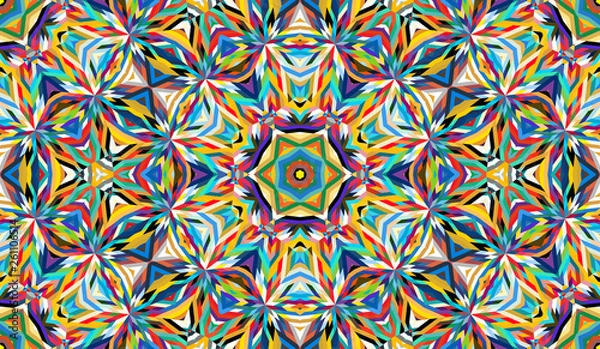 Fototapeta Abstract seamless pattern with kaleidoscope. Bright saturated colors for your design.