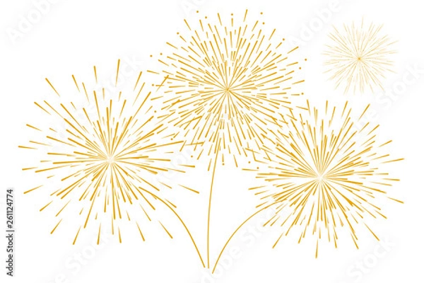 Fototapeta Festive new year's Golden fireworks isolated on a white background. Vector illustration