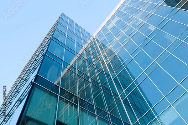 Fototapeta blue glass transparent wall of modern bulding house