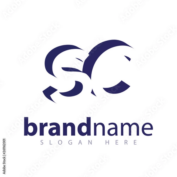 Fototapeta SC Initial Letter logo in negative space vector template