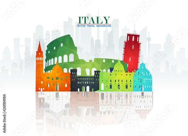 Fototapeta Italy Landmark Global Travel And Journey paper background. Vector Design Template.used for your advertisement, book, banner, template, travel business or presentation.