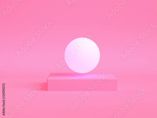 Obraz white glow ball and Pink podium geometrical abstract background, pastel colors, 3D render, trend poster, Illustration , Minimalist Style.