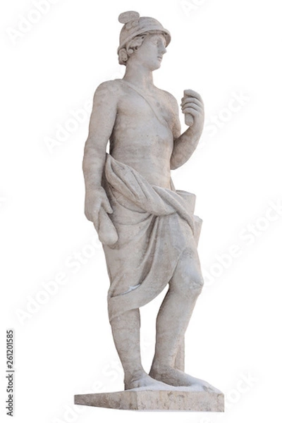 Fototapeta Sculpture of the ancient Greek god Mercury isolate. Mercury was a messenger and a god of trade, profit and commerce.
