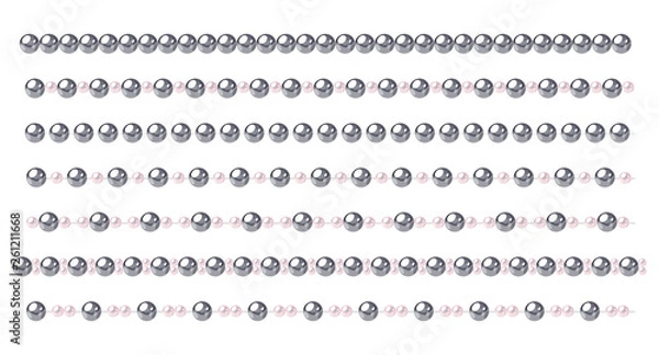 Fototapeta Set of balck pearl strings isolated on white background.