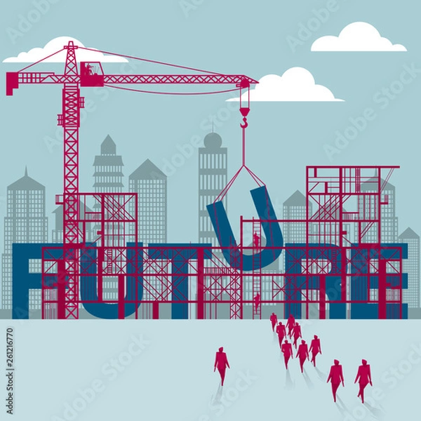Obraz Building the future.A group of businessmen walked to the building site.
