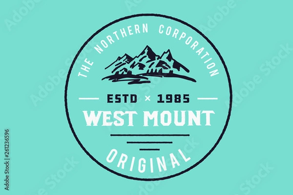 Fototapeta West mount. North. Original. Handmade typeface. Serif font. Color. Authentic typeface. Red. Logo. Style.