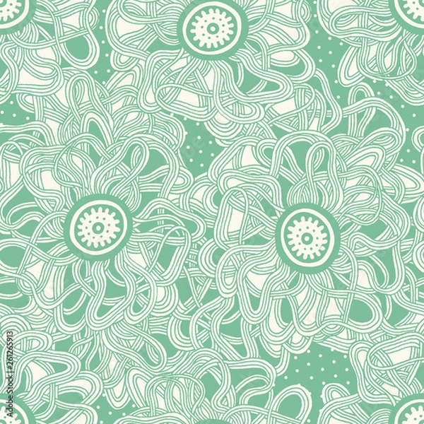 Fototapeta Seamless pattern with abstract flowers on the mint background.
