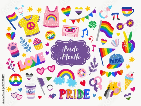 Obraz Vector collection of LGBTQ community symbols. Hand drawn icon set