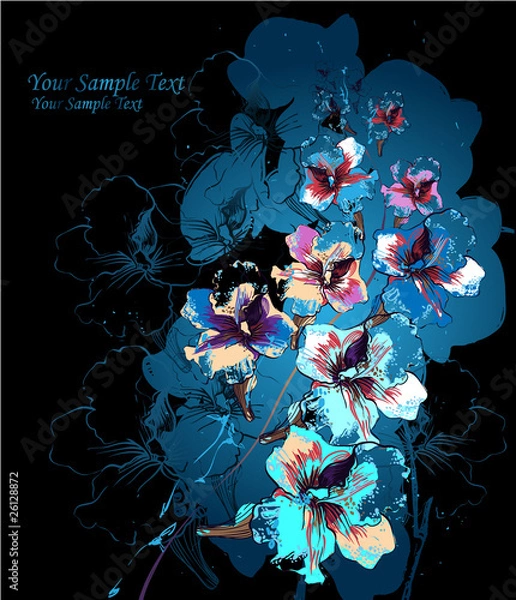 Obraz Flowering branch on dark blue background