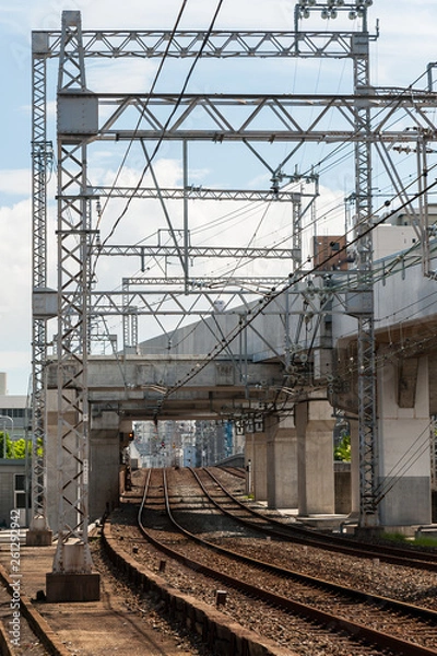 Fototapeta 天満橋の立体交差する線路