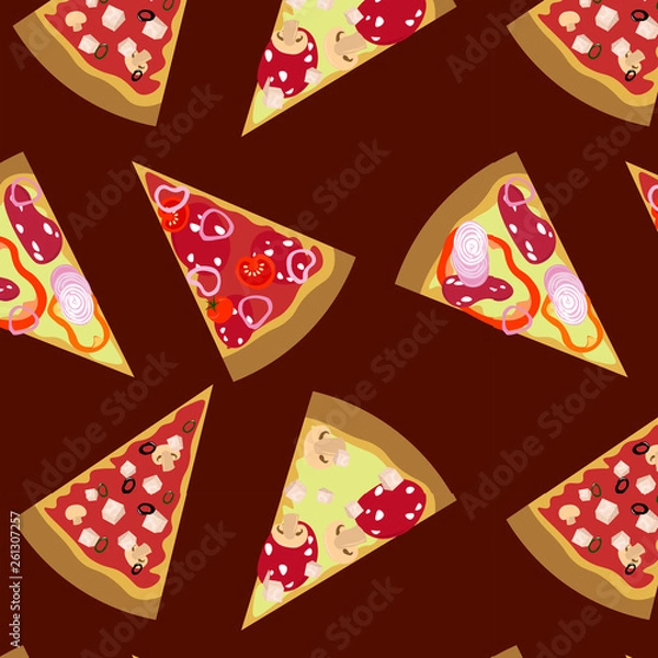 Fototapeta Pattern pizza on a dark background. Menu design, cafe, fast food, food court.