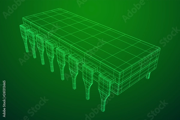 Obraz Microchip quantum processor, micro-processor with board electronic CPU wireframe low poly mesh vector illustration