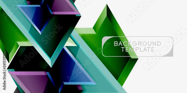 Fototapeta Bright colorful triangular poly 3d composition,abstract geometric background, minimal design, polygonal futuristic poster