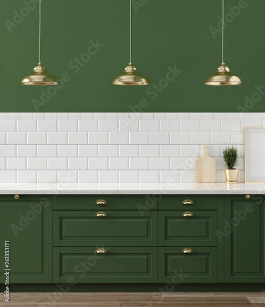 Fototapeta Mock up poster frame close-up in kitchen  interior, 3d render